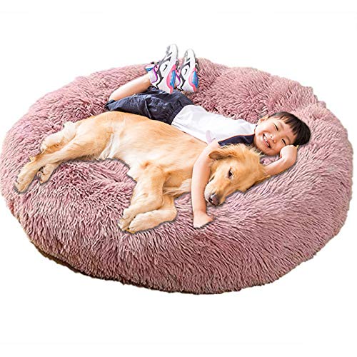 HANHAN Donut Plüsch Hundebett Extra Groß XXL Orthopädisch Gemütlich Kissen Beruhigend Weide Anti Angst xxxl Sofa Flauschige Höhle Schlafkorb Waschbar Mittlere Matratze xl Jumbo Pink von HANHAN