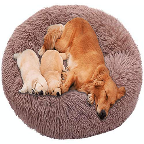 HANHAN Gemütlich Schlafen Hundebett Donut Orthopädisch Extra Groß Kissen Flauschig XXL Komfort Sofa XXXL Waschbar Medium Jumbo Hunde Plüsch Warme Matratze XL Anti Angst Nest Braun von HANHAN