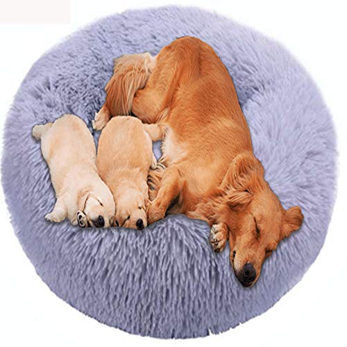 HANHAN Gemütlich Schlafendes Hundebett Donut Orthopädisches Extra Großes Kissen Flauschig XXL Komfort Sofa xxxl Waschbar Medium Jumbo Hunde Plüsch Warme Matratze XL Anti Angst Nest Grau von HANHAN