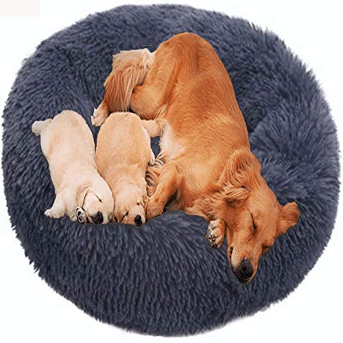 HANHAN Gemütlich Schlafendes Hundebett Donut Orthopädisches Extra Großes Kissen Flauschig XXL Komfort Sofa xxxl Waschbar Medium Jumbo Hunde Plüsch Warme Matratze XL Anti Angstnest Dunkelgrau von HANHAN