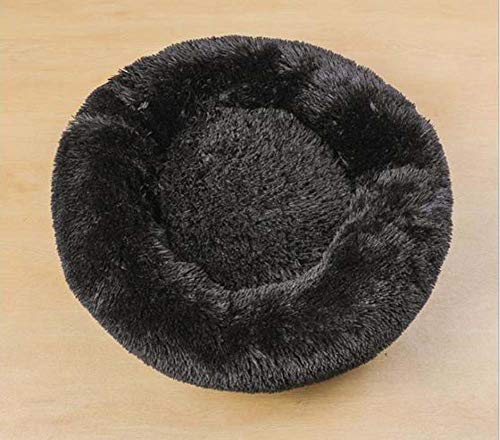 HANHAN Hundebett für Katzen und Hunde, extra weich, waschbar, bequem, wasserdicht, rund, Plüsch, Donut-Kissen (40 cm im Durchmesser, schwarz) von HANHAN