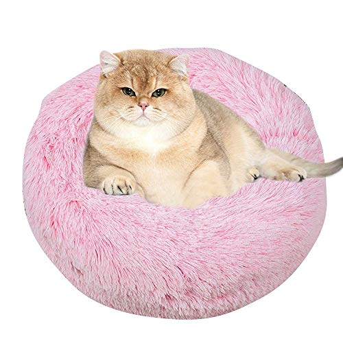 Hanhan Luxuriöses Donut-Kuschelbett aus Kunstfell, für Katzen und Hunde, mit rundem Nest für Gelenkentlastung und verbesserten Schlaf, rutschfest, maschinenwaschbar von HANHAN