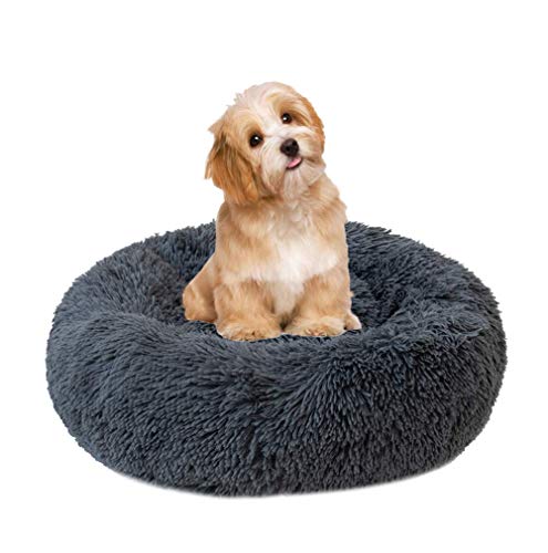 Hanhan Selbsterwärmendes rundes Hundebett, luxuriöses Plüsch-Donut-Kissen, beruhigendes rundes Nest, Katzenkissen, Schlafbett, Plüsch-Hundekissen, maschinenwaschbar von HANHAN