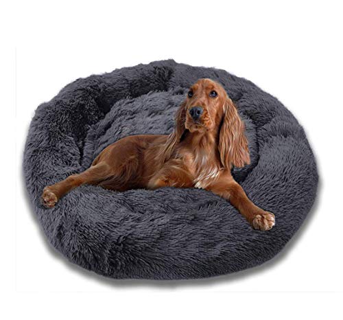 Hanhan rundes Haustierbett, flauschig, beruhigendes Bett, Plüsch, Nisthöhle, Haustierbett, Katzensofa, weich, bequem, Donut-Matte für extra große Hunde, dunkelgrau, XXL: 120 cm von HANHAN