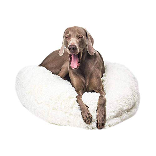 Hanhan rundes Haustierbett, flauschig, beruhigendes Bett, Plüsch, Nisthöhle, Haustierbett, Katzensofa, weich, bequem, Donut-Matte für extra große Hunde, weiß, L: 80 cm von HANHAN