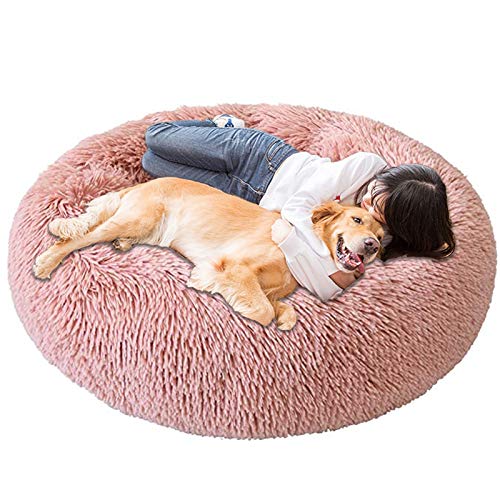 Jumbo Extra Large XXXL Hundebett Orthopädisches Donut Beruhigendes Anti-Angst-Kissen Flauschiges Plüsch Sofa Geflecht Beheizte Höhle XXL Schlafkorb XL Waschbar Medium Pink von HANHAN