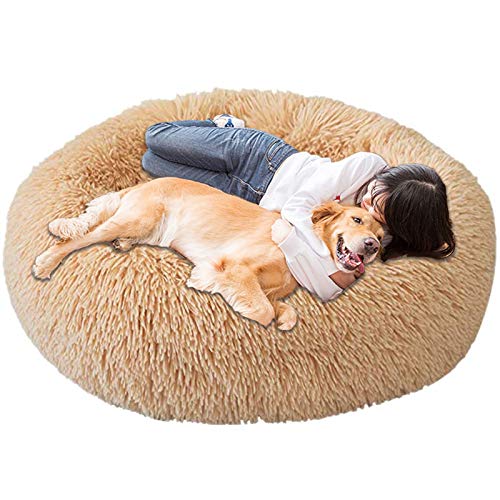 Jumbo Extra Large XXXL Hundebett Orthopädisches Donut Beruhigendes Anti-Angst-Kissen Flauschiges Plüsch Sofa Weide Beheizte Höhle XXL Schlafkorb XL Waschbar Medium Khaki von HANHAN