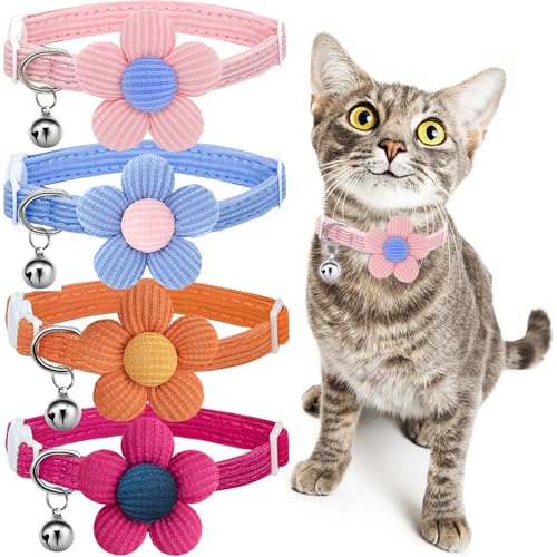 Katzenhalsband mit Glöckchen, Breakaway-Kätzchen-Halsband mit Blume, niedliches Katzenhalsband von HANSHILAI