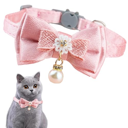 Niedliches Haustierhalsband, HANSHILAI rosa Spitze Schleife Perlen Katzenhalsband, Glocke Haustier Halsband, Blume weich verstellbar Katzenhalsband (Farbe 1) von HANSHILAI