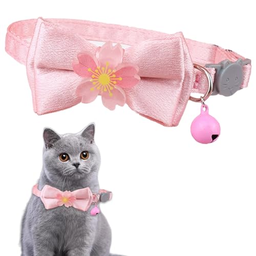 Niedliches Haustierhalsband, HANSHILAI rosa Spitze Schleife Perlen Katzenhalsband, Glocke Haustier Halsband, Blume weich verstellbar Katzenhalsband (Farbe 3) von HANSHILAI