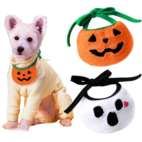 Halstücher für Halloween, Geisterkürbis, Hund, Katze, Schal, Kostüm, geeignet für kleine und mittelgroße Hunde und Katzen, verstellbares Fotoshooting, Halloween, Party, Cosplay, Welpen, Kätzchen von HANSOM