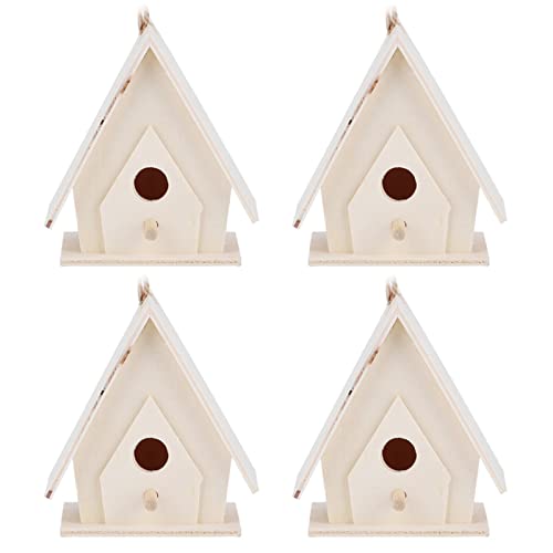 HAOHIZE 4 Mini Hänge Vogelhäuser aus Holz, Vogelhäuschen für draußen Nester Käfig Ornament Kunsthandwerk für Garten Hof Dekoration Platanenholz, 7,1 x 4,1 x 6,6 cm von HAOHIZE