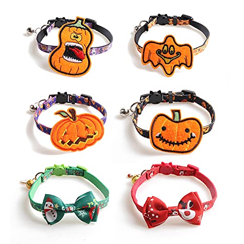 HAOSHICS Halloween-Halsbänder für Hunde und Katzen, verstellbare Fliege, Kürbisform, Halsband mit Glöckchen, für Halloween, Weihnachten, Welpen, Hunde, Katzen, Pflegezubehör (mehrfarbig) von HAOSHICS