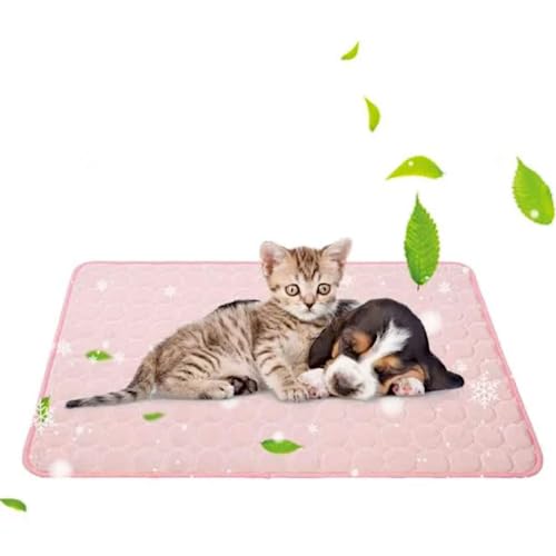 HAOSHICS Kühlmatte für Hunde, Welpen, Katzen, Eisseide, selbstkühlende Matte für Haustierbetten, Zwinger, Sofas, Autositze, Böden (L x 70 x 56 cm, Rosa) von HAOSHICS