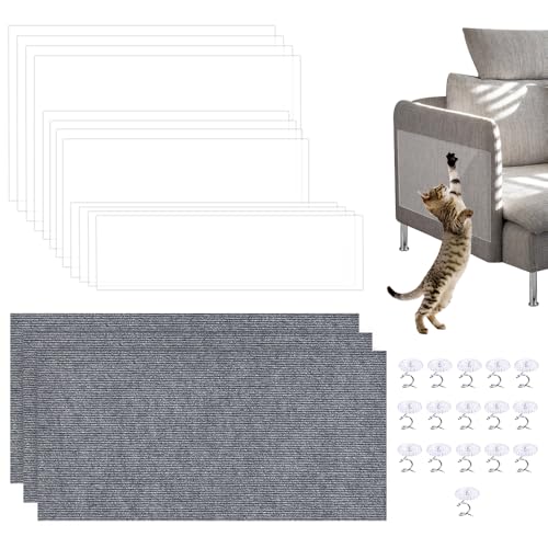 15Stück Anti-Katzen-Kratz-Möbelschützer, HAOTIAN-X Multi-Größe klare Couch-Schützer mit grauem selbstklebenden Kratzmatte, einseitig klebrige Couch Ecke Guards Tape mit 48 Twist Pins Indoor von HAOTIAN-X