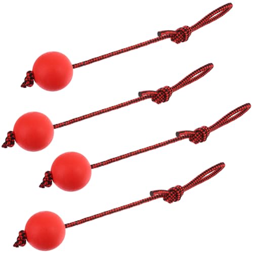 HAOWANWW 4 Pcs Hundeseilball, Hundeball an einem Seil, langlebige, elastische Vollgummibälle, interaktives Kauspielzeug aus Gummiball für kleine, mittelgroße Apportieren, Fangen, Werfen und Zerren von HAOWANWW