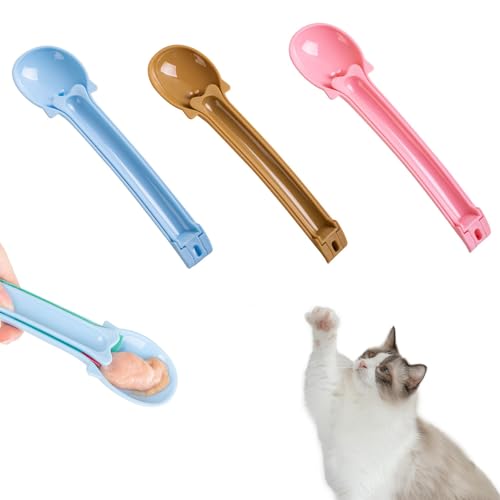 3 Stück Spoon Katze,Katzenlöffel Mit Aufhängeloch,Katzenohrförmige Katzenfutterdose Schaufel,Katzenfutter Löffel Zum Füttern Von Nassfutter,Flüssigen Snacks und Wasser von HAOXYO