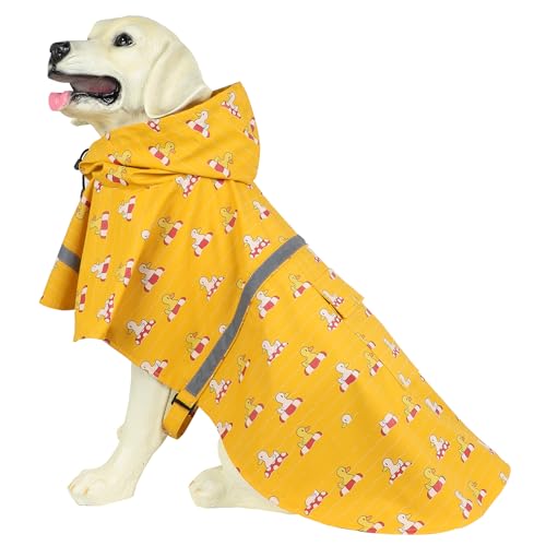 HAPEE Hunde-Regenmäntel für große Hunde mit reflektierendem Kapuzenpullover, Regenponcho für Hunde (E5-Yellow River, 2XL++ (Rückenlänge 86,4 cm) von HAPEE