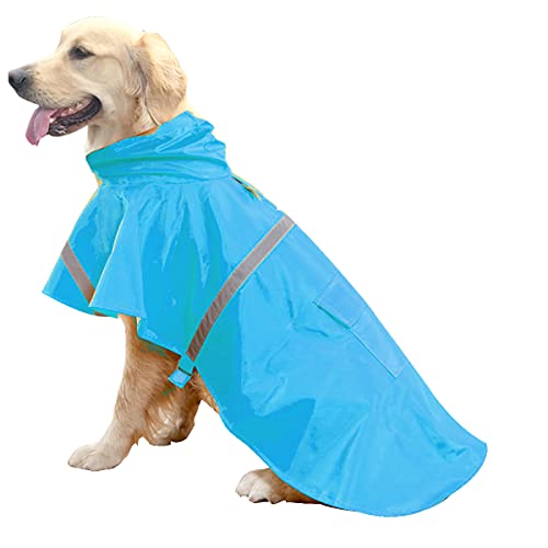 HAPEE Hunde-Regenmantel für große Hunde mit reflektierendem Kapuzenpullover, Regenponcho für Hunde, C3-Seeblau von HAPEE