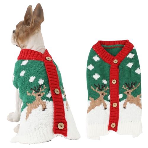 HAPEE Hunde-Weihnachtspullover, Hunde-Weihnachtspullover für Katze, Clown Prinz, Welpenkleidung, geknöpfte Strickjacke (L, E09-Elch) von HAPEE