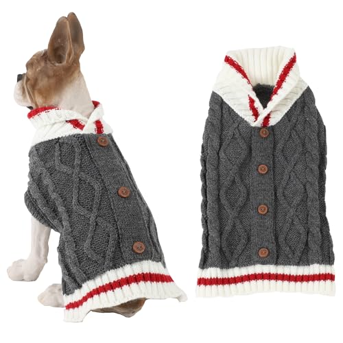 HAPEE Hunde-Weihnachtspullover, Hunde-Weihnachtspullover für Katze, Clown Prinz, Welpenkleidung, geknöpfte Strickjacke (S, E05-Cardigan Twist) von HAPEE