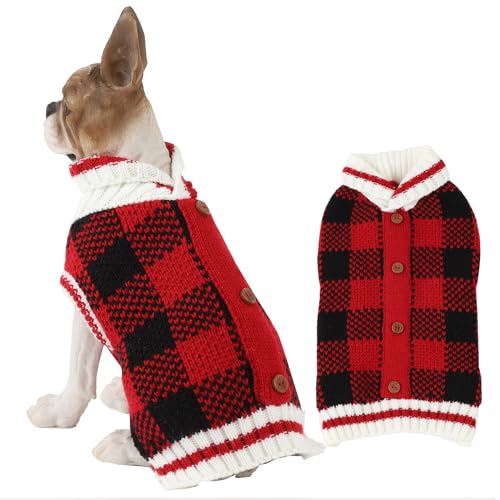 HAPEE Weihnachtspullover für Hunde, Weihnachtspullover für Katzen, Clownprinz, Welpenkleidung, geknöpfte Strickjacke (L, E06-RedBlack) von HAPEE