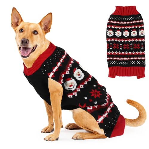 HAPEE Weihnachtspullover für große Hunde, Weihnachtsmann-Haustierkleidung, Hundezubehör, Hundebekleidung (P04-RedBlack Santa, L) von HAPEE