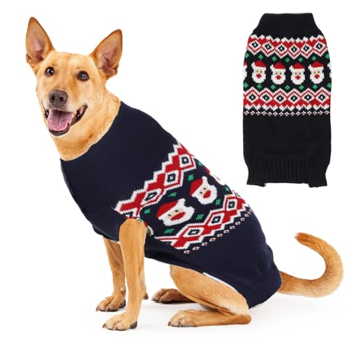 HAPEE Weihnachtspullover für große Hunde, Weihnachtsmann-Haustierkleidung, Hundezubehör, Hundebekleidung (P05-Navy Santa, XXXL) von HAPEE