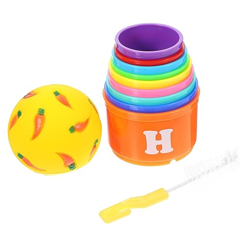 HAPINARY 6 Monate alte Baby-Stapelbecher für Kaninchen Kaninchen-Anreicherungsspielzeug-Set Leckerli-Bälle Reinigungsbürsten-Set von HAPINARY