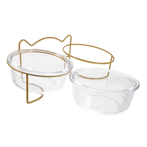 HAPINARY 1Stk Katzennapf aus Glas tilty Bowl pet Supplies Doppelschüssel für Haustiere Futterstation für Haustiere Lebensmittel Container glasschale Haustiernapf mit Ständer Hundenapf Eisen von HAPINARY