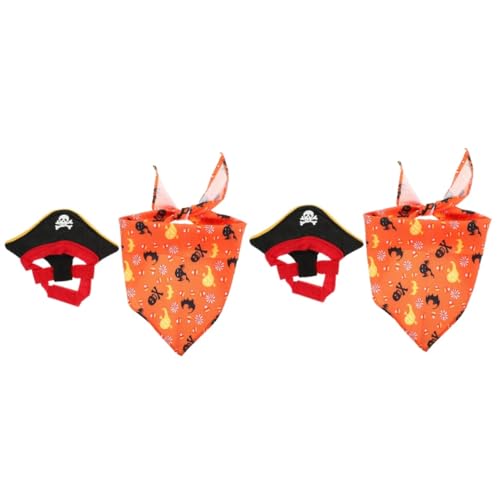 HAPINARY 2 Sätze Katzenkostüm-Set Haustier-Piratenhut-Bandana-Set Halloween-dekor Für Halloween-kostüm Piratenkostüme Katzenkleidungsdekor Rollenspielkostüm Orange Polyester von HAPINARY