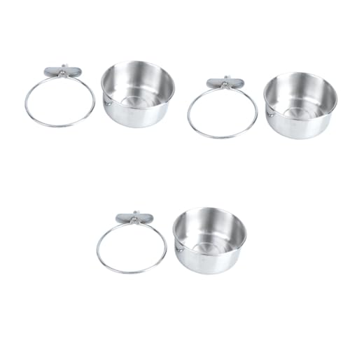 HAPINARY 3St Futternapf für Papageien pet Water Bowl vogelkäfig zubehör Haustierfutterschale Hundenapf Hühnerkäfige für draussen Coop-Becher aus Edelstahl Wassernapf für Tierfutter Silver von HAPINARY