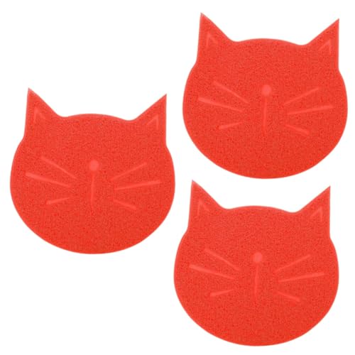 HAPINARY 3St Matte in Katzenform Hunde Matte hundepolster Futtermatte für Haustiere Katzennapfmatte Hundematte für Futter u Wurf katzenfutter Futtermatten für Hunde Hundefuttermatte PVC rot von HAPINARY