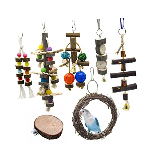 HAPINARY Vogel-Papagei-Spielzeug Glocke 7-teiliges Papagei-Spielzeug-Set Vogelkäfig Hängespielzeug Papagei-Kauspielzeug Vogel-Beißspielzeug Vogel-Schaukel von HAPINARY