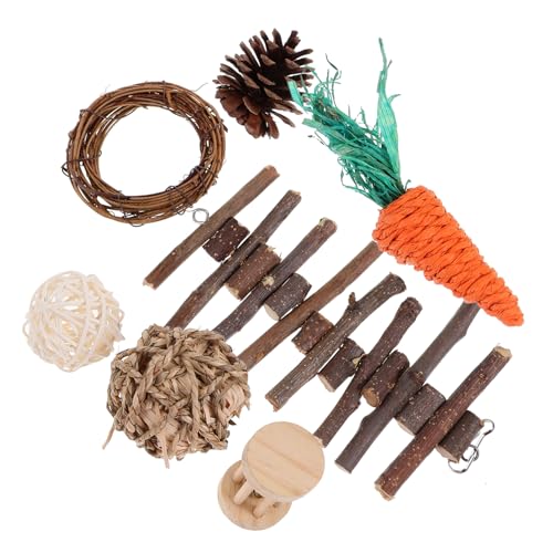 HAPINARY Natürliches Holzgras-Hamster-Spielzeug-Set Molar-Kausticks Rattanball Trommel Karotte für Kleintiere von HAPINARY