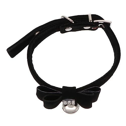 HAPINARY Luxuriöses Haustierhalsband Hundehalsband Mit Schleife Katzenhalsband Glöckchen Und Strasssteinen Verstellbar Samt Größe M Schwarz von HAPINARY