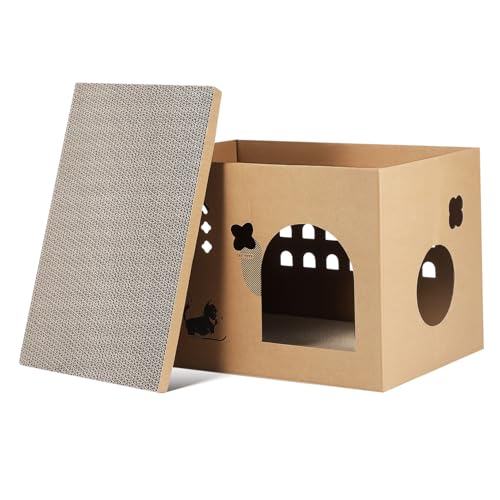 HAPINARY Katzenvilla gewelltes Katzenhaus Katzenkratzbett kratzunterlage für Katzen Katzenkratzbrett Katzenkratzer Katzenbett katzenbox Katzenhäuser für Wohnungskatzen Katzenzelt Wellpapier von HAPINARY