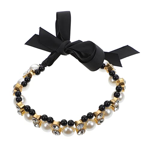 HAPINARY Perlenhalsband für Haustiere Hundeseil Hund Halskette Hundehalsbänder Hund Kette Halsband pet Supplies hundekragen Haustierbedarf Halsring für Haustiere Imitationsperlen Black von HAPINARY