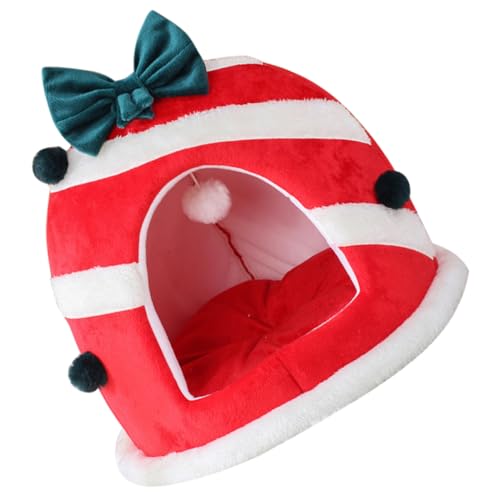 HAPINARY Weihnachtshaustiernest Katze hundebetten gemütliches hundebett Höhlenbett für Haustiere weihnachtsdeko Christmas Decorations Schlafunterlage für Katzen warmes Katzenbett Tuch rot von HAPINARY