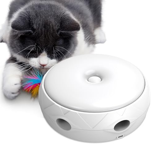 HAPPY HACHI Katzenspielzeug Selbstbeschäftigung, USB Wiederaufladbar-mit Intelligentem Licht Interaktives Katzenspielzeug mit Federn, Stummschalten Intelligentes Teaser Spielzeug von HAPPY HACHI