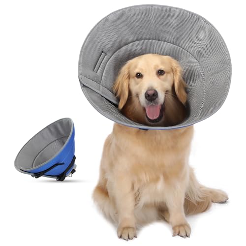 HAPPY HACHI Halskrause Hund, Atmungsaktive Comfy Cone Hund, Verstellbar Genesungshalsband für Hunde, Vorbeugung von Biss- und Leckwunden Weich Schutzkragen Hund Nach Operationen(L) von HAPPY HACHI