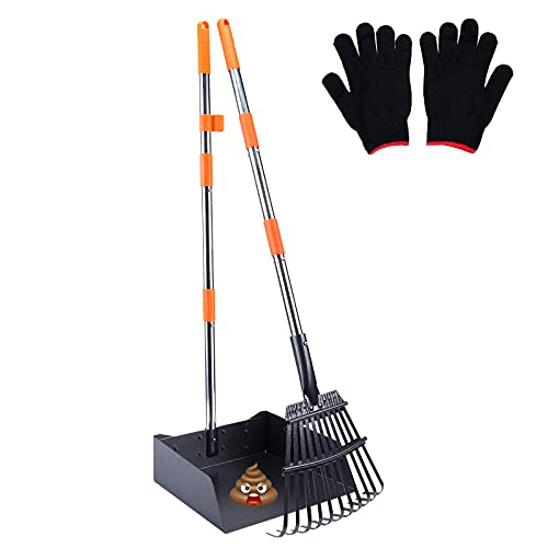 HAPPY HACHI Hundekotschaufel und Harke Set, mit Verstallber Länge Griff Dog Pooper Scooper hundekotsammler, Kotschaufel aus Metall für Große Mittelgroße Kleine Hunde, Rasen Gras Schmutz Kies von HAPPY HACHI