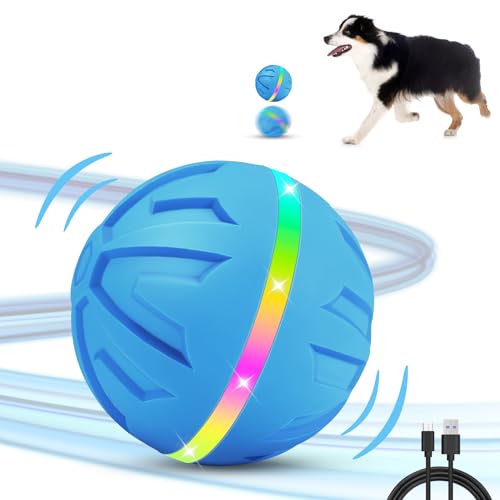 HAPPY HACHI Interaktives Hundespielzeug Ball, USB Wiederaufladbar Selbstrollender Ball Hund Groß 8,2cm, Hundeball Elektrisch, mit LED Leuchtend von HAPPY HACHI