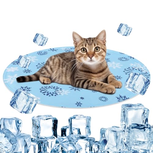 HAPPY HACHI Kühlmatte Hunde Katzen Rund 47CM, 30s Selbstkühlend Hundedecke Kühlend, Ungiftiges Gel kühlmatte für Katzen, Kühlmatte für Hunde im Sommer (Blaue Schneeflocke) von HAPPY HACHI