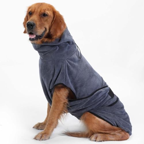 HAPPY HACHI Mikrofaser Hunde Bademantel Badetuch Hundebademantel Waschbare Super Saugfähig Feuchtigkeit Schnell Trocknend Handtuch Strandtuch für Kleine Mittlere und Große Hund Katze (Grau,XL) von HAPPY HACHI