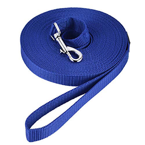 HAPPY HACHI Schleppleine für Hunde, 3m /5m /10m /15m /20m /33m Nylon Hundeleine mit Robuste & Wetterfeste, Trainingsleine mit D-Karabiner und Griffpolster für Große bis Kleine Hunde (20m, Blue) von HAPPY HACHI