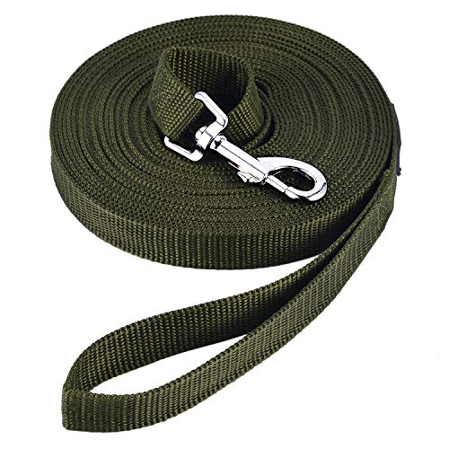 Schleppleine für Hunde, 3m /5m /10m /15m /20m /33m Nylon Hundeleine mit Robuste & Wetterfeste, Trainingsleine mit D-Karabiner und Griffpolster für Große bis Kleine Hunde (15m, Green) von HAPPY HACHI