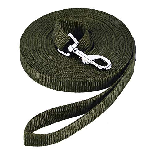 Schleppleine für Hunde, 3m /5m /10m /15m /20m /33m Nylon Hundeleine mit Robuste & Wetterfeste, Trainingsleine mit D-Karabiner und Griffpolster für Große bis Kleine Hunde (10m, Green) von HAPPY HACHI