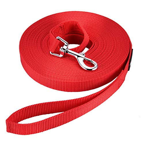 HAPPY HACHI Schleppleine für Hunde, 3m /5m /10m /15m /20m /33m Nylon Hundeleine mit Robuste & Wetterfeste, Trainingsleine mit D-Karabiner und Griffpolster für Große bis Kleine Hunde (3m, Red) von HAPPY HACHI