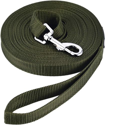 HAPPY HACHI Schleppleine für Hunde, 25m Schleppleine mit Gepolsterten Griff, Nylon Hundeleine mit Magischen Paste - Einfaches Sammeln, Robuste Trainingsleine für Große bis Kleine Hunde,Armeegrün von HAPPY HACHI